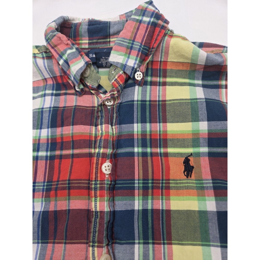 Ralph Lauren Boys M (12-14) Button Shirt Collared Casual Plaid Long Sleeve Y2K